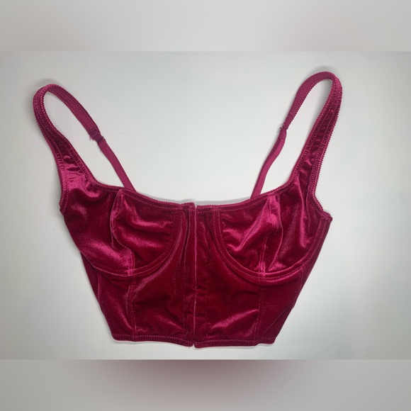 Vibrant Burgundy Velvet Corset Crop Top Bralette Urban Oufitters Out from Under - Picture 1 of 11